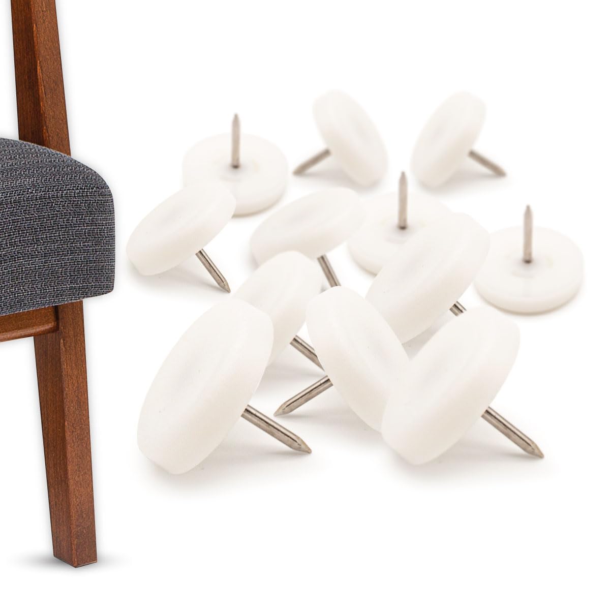 Patins De Meubles En Plastique Avec Clou Rond, 12 Pièces En Blanc, 15