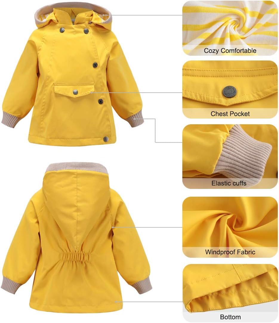 ACESTAR Boys Girls Waterproof Hooded Rain Jacket Kids Cotton Lined Rain Coat Toddler Windbreaker Spring Fall Raincoat - Image 6