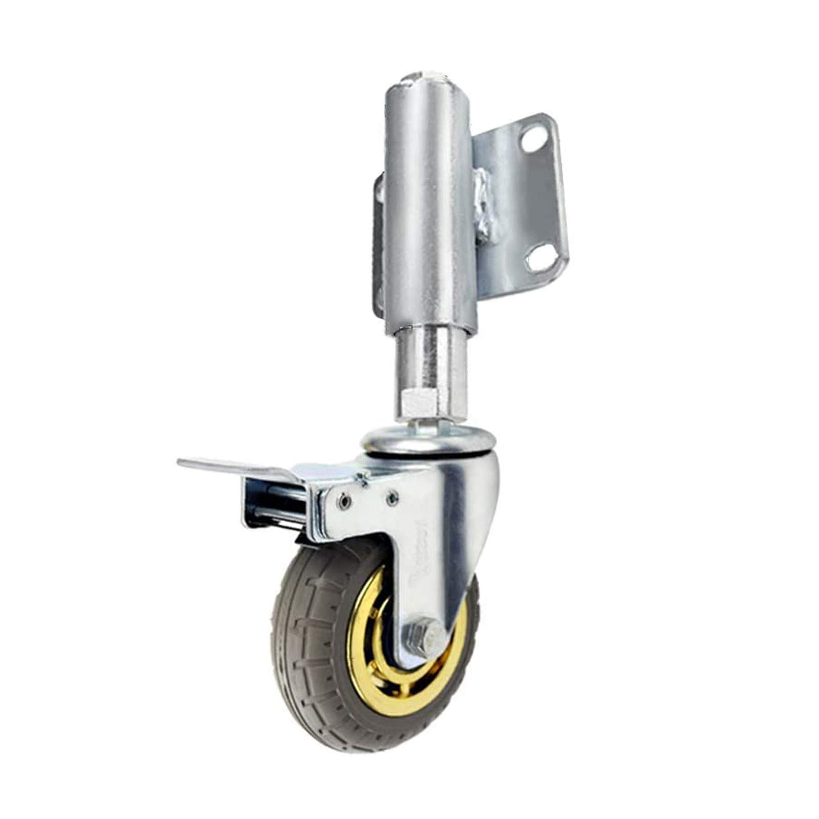 ITTRUH Spring Gate Wheels,5 Inch Rubber Gate Spring Loaded Swivel Caster Heavy Duty Furniture 220lbs Load Capacity,Height Adjustable,(Brake)(30mm)