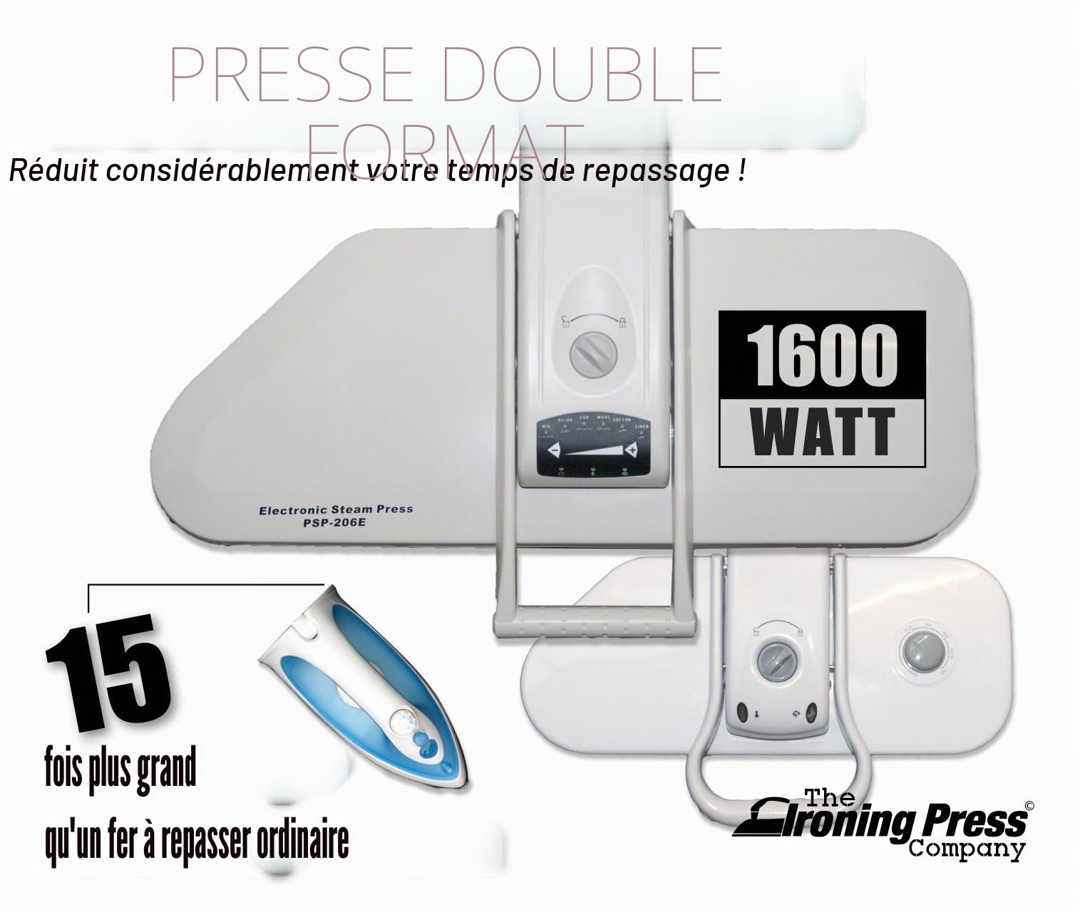 Presse à Repasser à Vapeur Super Mega de Speedypress - Double Taille: 80cm x 31cm; 1.600watt (+ Couverture Supplémentaire et Mousse GRATIS - PVC 45,00 €)