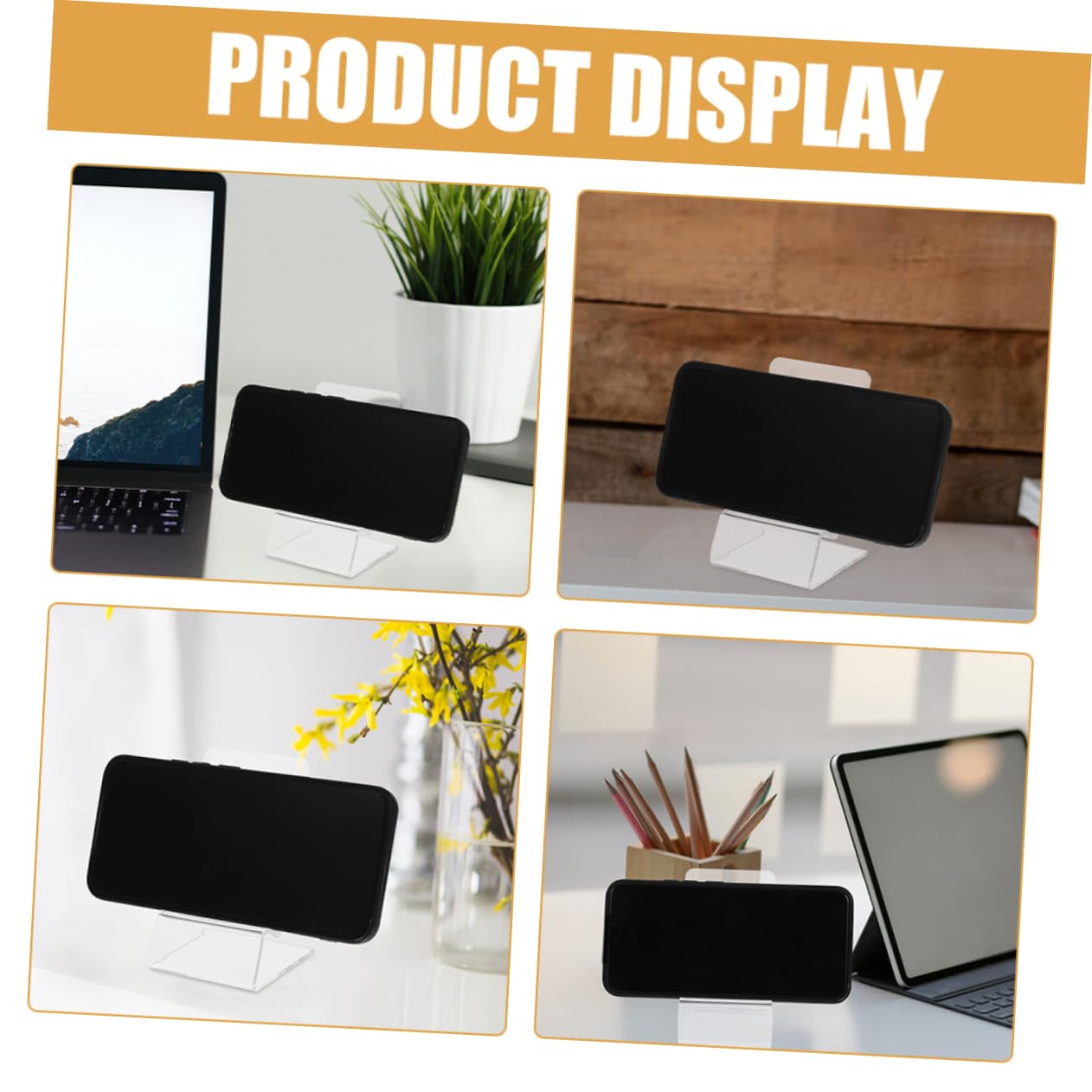 Soporte para Teléfono Móvil Uso Manos Libres Transparente de Escritorio Compatible con Varios Modelos 15 Unidades, Acrílico Resistente, Compacto para Oficina y Hogar