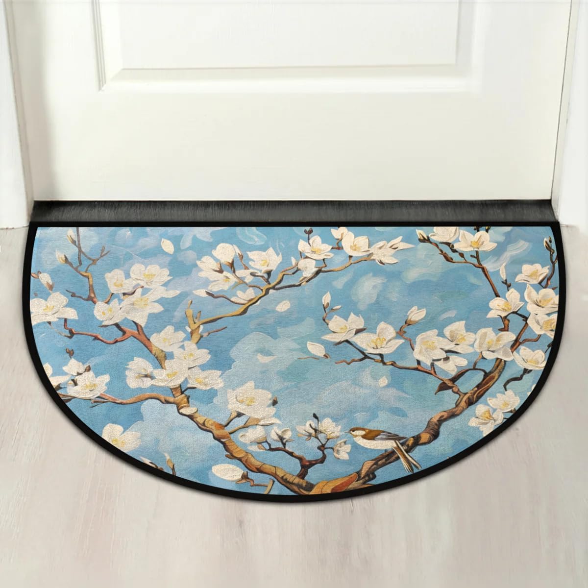 cfpolar Half Round Door Mat Floral Flower Non-Slip Semi Circle Area Rug Washable Semi Circle Floor Rug for Indoor Outdoor Living Room Bathroom Kitchen Patio Hearth Rugs Home Decoration