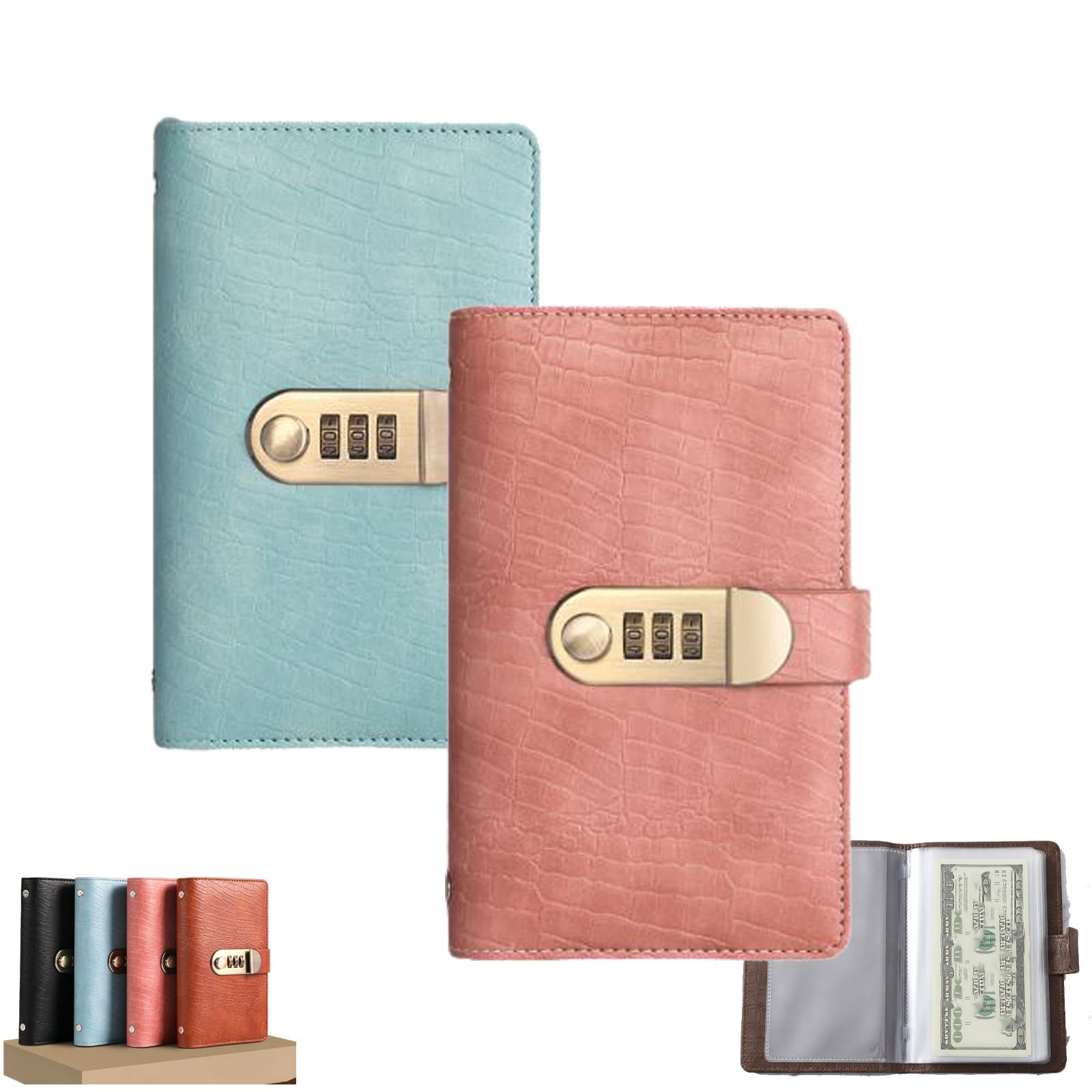 100-Page Lockable Savings Book, Locking Banknote Collection Booklet (2pcs-a)