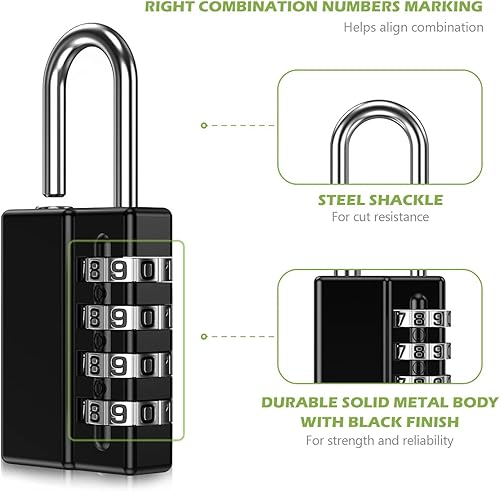 Miniatura 2 de KeeKit Candado de combinación, cerradura de combinación de 4 dígitos con llaves, cerradura de puerta impermeable reajustable para casillero,
