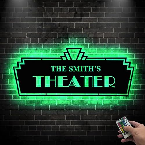 Custom Home Theater Metal Sign with LED Lights, Personalized Text Welcome Home Sign, Custom Name Sign, Neon Wall Décor Sign JA-Q9T4-ZEDP
