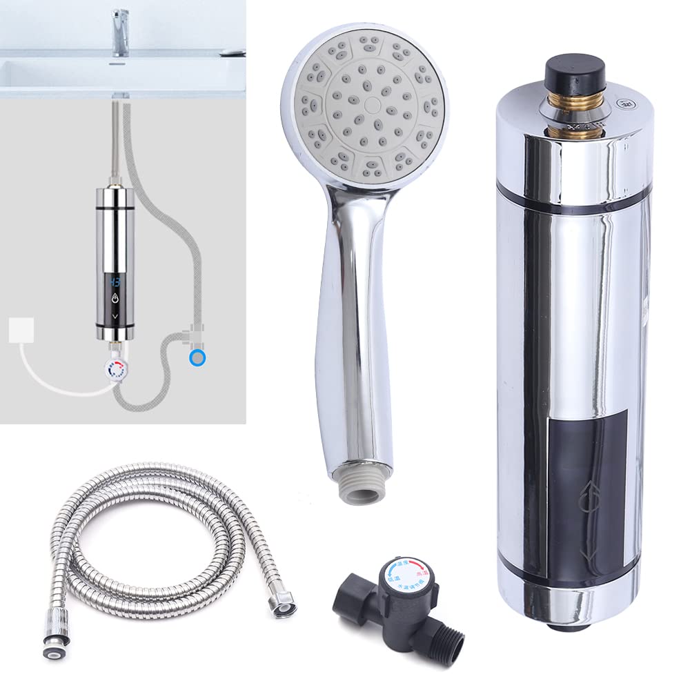 15 dB, pantalla táctil IPX4 + pantalla LED, válvula de control inteligente, calentador de agua de 230 V, grifo con batería de cocina, juego completo – Incluye alcachofa de mano, soporte, válvula y