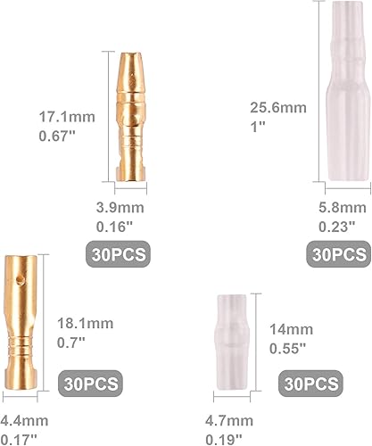 Miniatura 7 de Kinstecks Kit de conectores de bala de 0.138 in, 120 unidades, conectores de terminales de cable macho y hembra de latón con cubierta de aislamiento