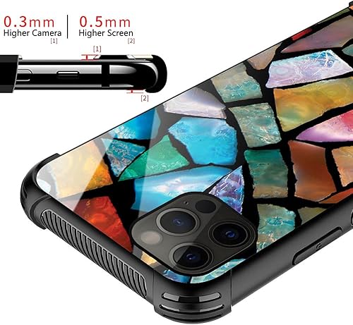 Miniatura 2 de ZHEGAILIAN Funda compatible con iPhone 13 Pro, funda de mosaico de vidrieras divertidas, parte trasera de vidrio templado + funda protectora de TPU