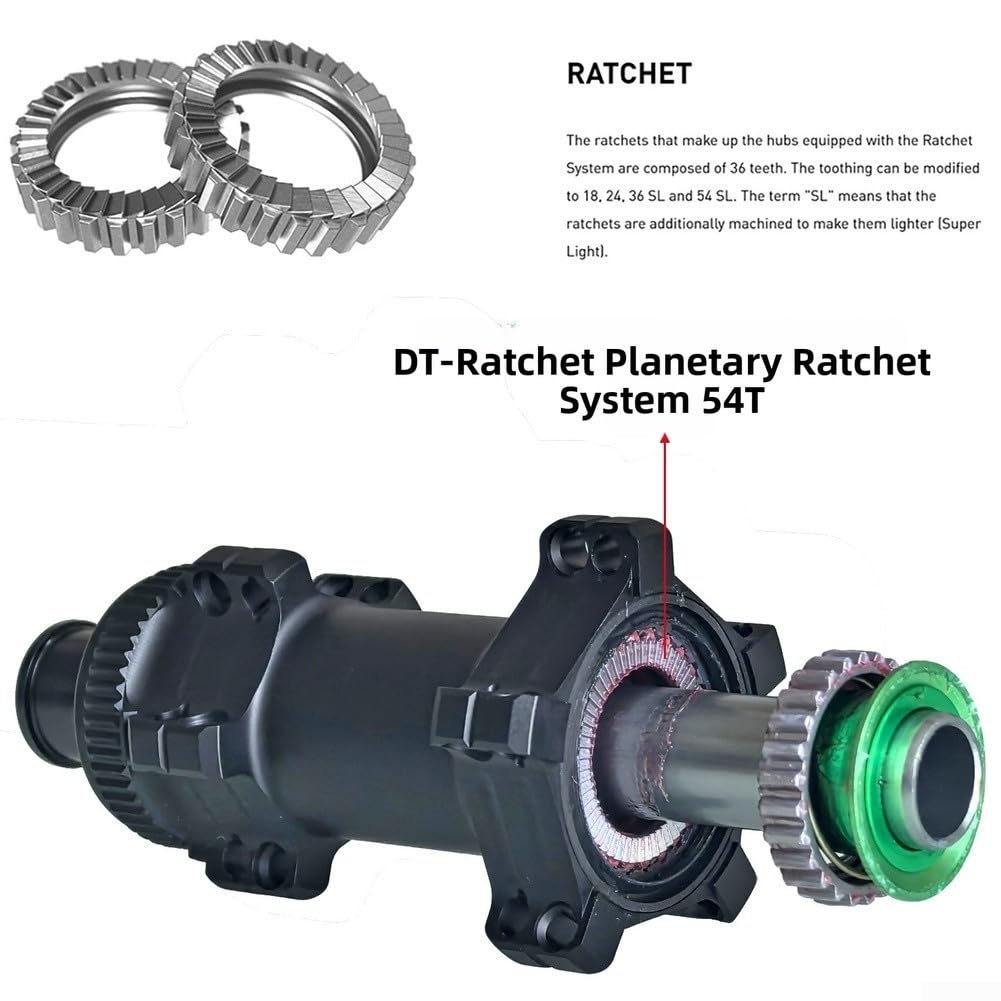 Honseadek Hub freno a disco con blocco centrale 24H 54T sistema a cricchetto, lega AL7075 per raggi dritti, mozzo posteriore 12 x 142 mm per bici da strada compatibile con dt (260TR-Ms)