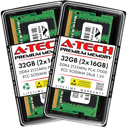 Image of A-Tech 32GB Kit (2x16GB) DDR4 2133MHz PC4-17000 ECC SODIMM 2Rx8 Dual Rank 1.2V 260-Pin RAM Memory Upgrade Modules for Microserver, Workstation, and Networking Platforms