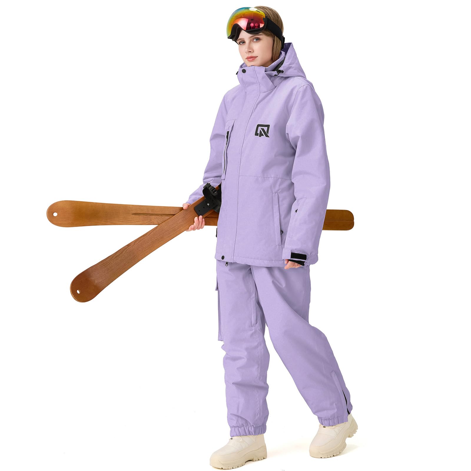 GS SNOWING Damen-Skijacken und -hosen-Set, winddicht, wasserdicht, Snowboardjacke, Lätzchen, zweiteiliger Skianzug