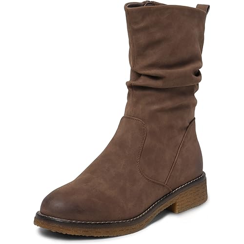 DREAM PAIRS Women's Mid Calf Combat Riding Fashion Winter Boots