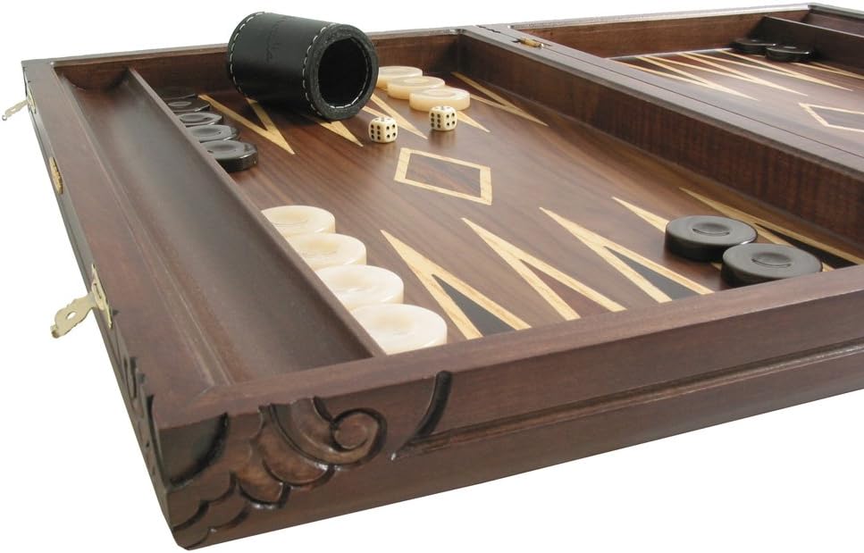 Maple Backgammon Set with Racks - (Hand-Carved Eagle Cover) - Large 19" Wood Case