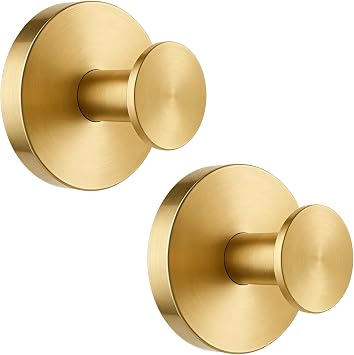 Heavy Duty Suction Hooks 2 Pack Gold, 304 Stainless Steel No Drill Hooks for Bathroom Kitchen Tile Glass, Wreath Hanger Front Door UPVC, 10lb Waterproof Reusable No Residue