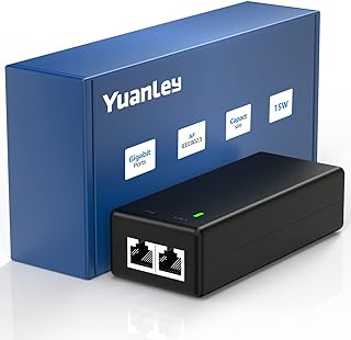 YuanLey Gigabit PoE Injector 15W, Converts Non-PoE to PoE Gigabit, Power Over Ethernet Injector 48V IEEE 802.3af, 10/100/1000Mbps PoE Adapter Plug & Play, Distances Up to 325 Feet