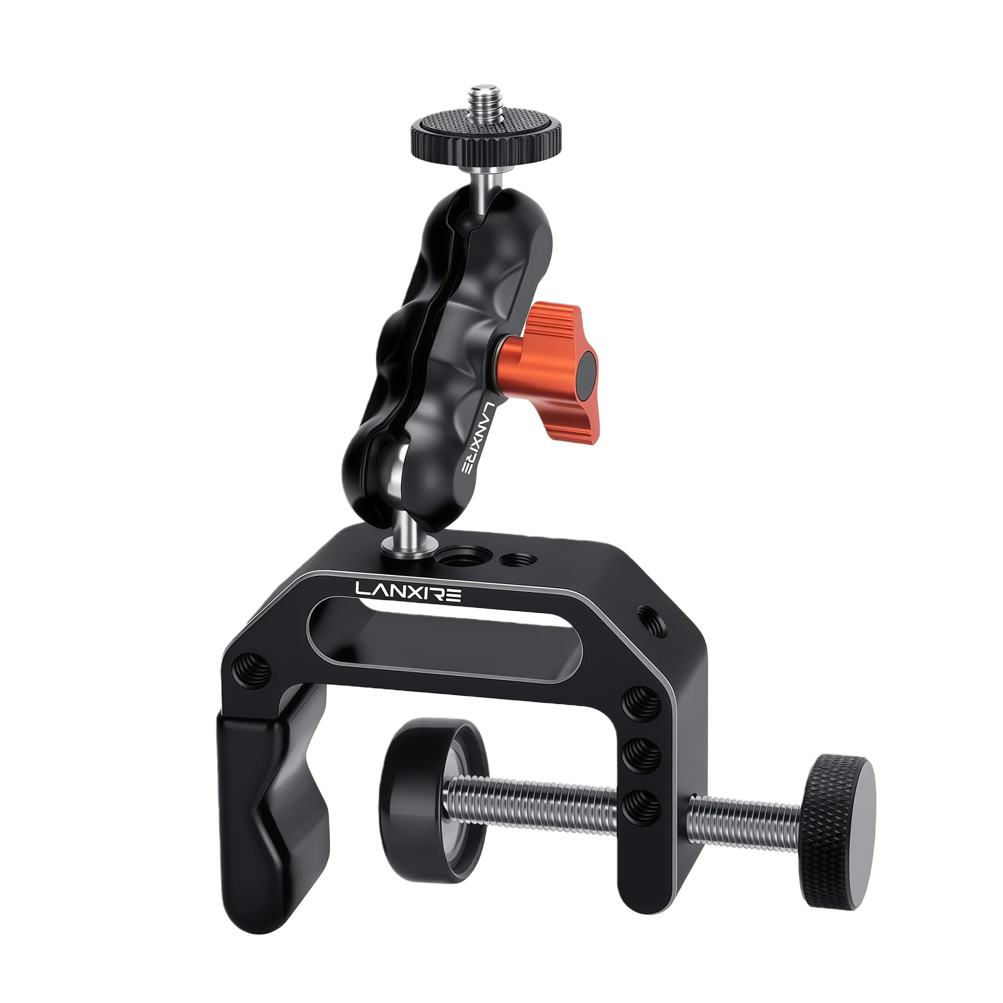 Lanxire Camera Clamp Mount C Clamp with 1/4'' Screw Magic Arm - Double Ball Head Adapter - Perfect for DSLR Cameras, LED Video Lights, Monitors, Flash