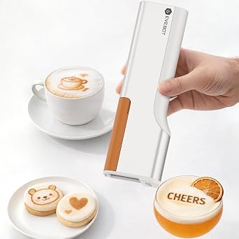 EVEBOT Handheld Food PrintPen, Portable Mini Latte Art & Dessert Decorator for Coffee, Macarons, Cookies - Bluetooth 4.2, Brown 1PCS