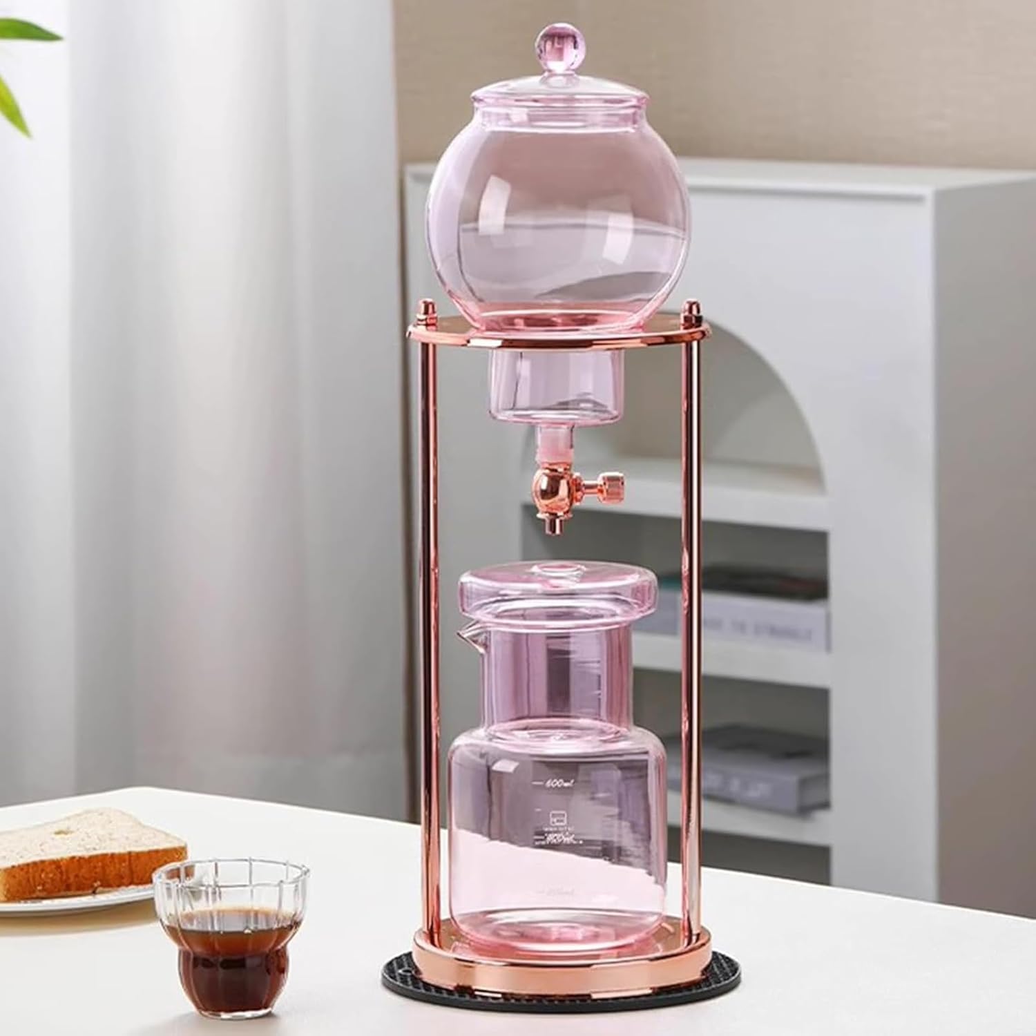 Cold Drip Coffee Maker, 600ml Cold Brew Coffee Tower, Slow Drip Technology, Metal Bracket, 600ml Large Capacity Borosilicate Glass Pot, for Home Office, 4-6 Cups
