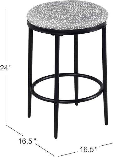 Miniatura 2 de HomePop Taburete de bar tapizado de metal, sillas laterales de tela para comedor, cocina y sala de estar, estampado gris claro