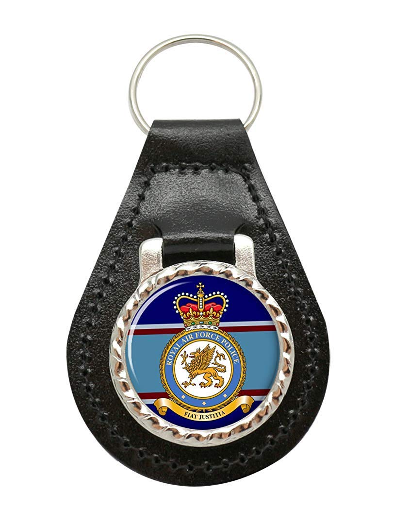 Giftshop Uk Unisex Black Leather And Silver Metal Royal Air Force Police Leather Key Fob
