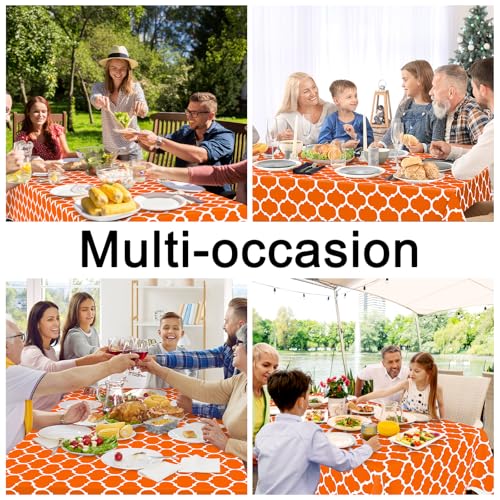 Image of Smiry Rectangle Tablecloth, Waterproof Vinyl Tablecloths with Flannel Backing for Rectangle Tables, Wipeable Spillproof Plastic Tablecloth for Dining, Indoor and Outdoor 60 inch x 84 inch, Bright Orange