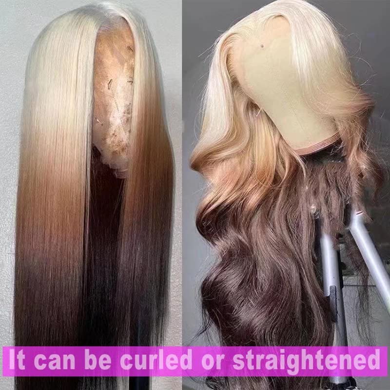 RONGDUOYI Neon Green Wigs for Women Free Part Synthetic Lace Front Wig Ombre Color Black and Green Wigs Glueless Natural Hairline Daily Use Cosplay Wig: 613 Ombre Brown