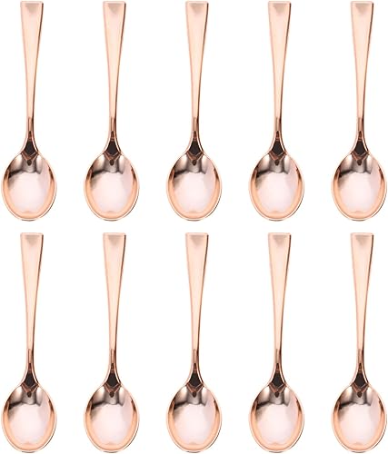 Cabilock Cucharas de plástico para tartas, mini cucharas de degustación, postre desechables, aperitivos, cucharas para fiesta en casa (oro rosa) Oro