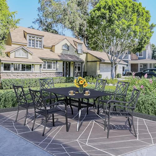 Incbruce Patio Dining Table, 60" x 37" Rectangle Metal Steel Slat Table, with 1.57" Umbrella Hole, for Backyards, Porches, Gardens or Poolside - Thumbnail 6