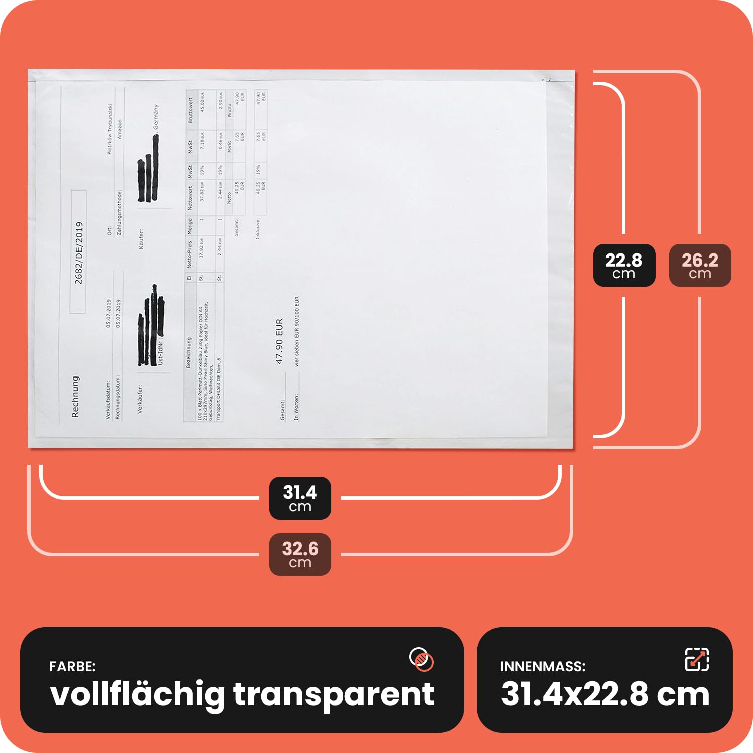 Netuno 500 largos sobres portadocumentos C4 260x325mm bolsas transparentes de envío autoadhesivos plásticos para albaranes de entrega carteras cerradas transporte factura embalaje etiqueta cajas