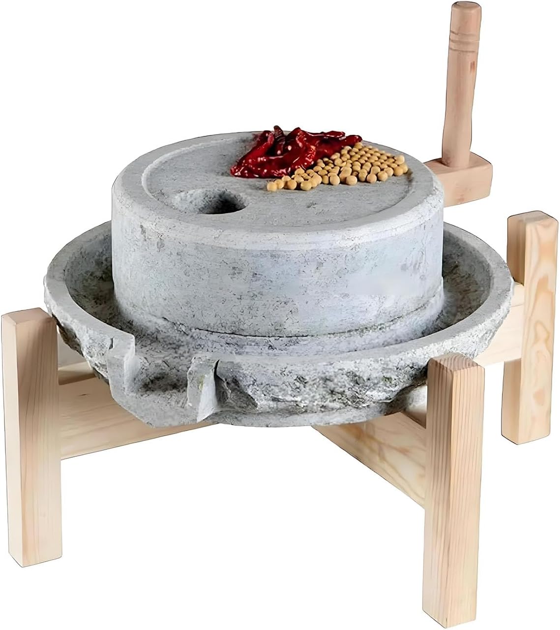 Household Stone Mill Small,Dry/Wet Mill,Grain Grinder Mill-for Grain, Stone Mill Grinder, Handmade Household Hand Mill for Grain,Bean and Barley,with Wooden Frame(Size:5.9 x 9.4 inch)