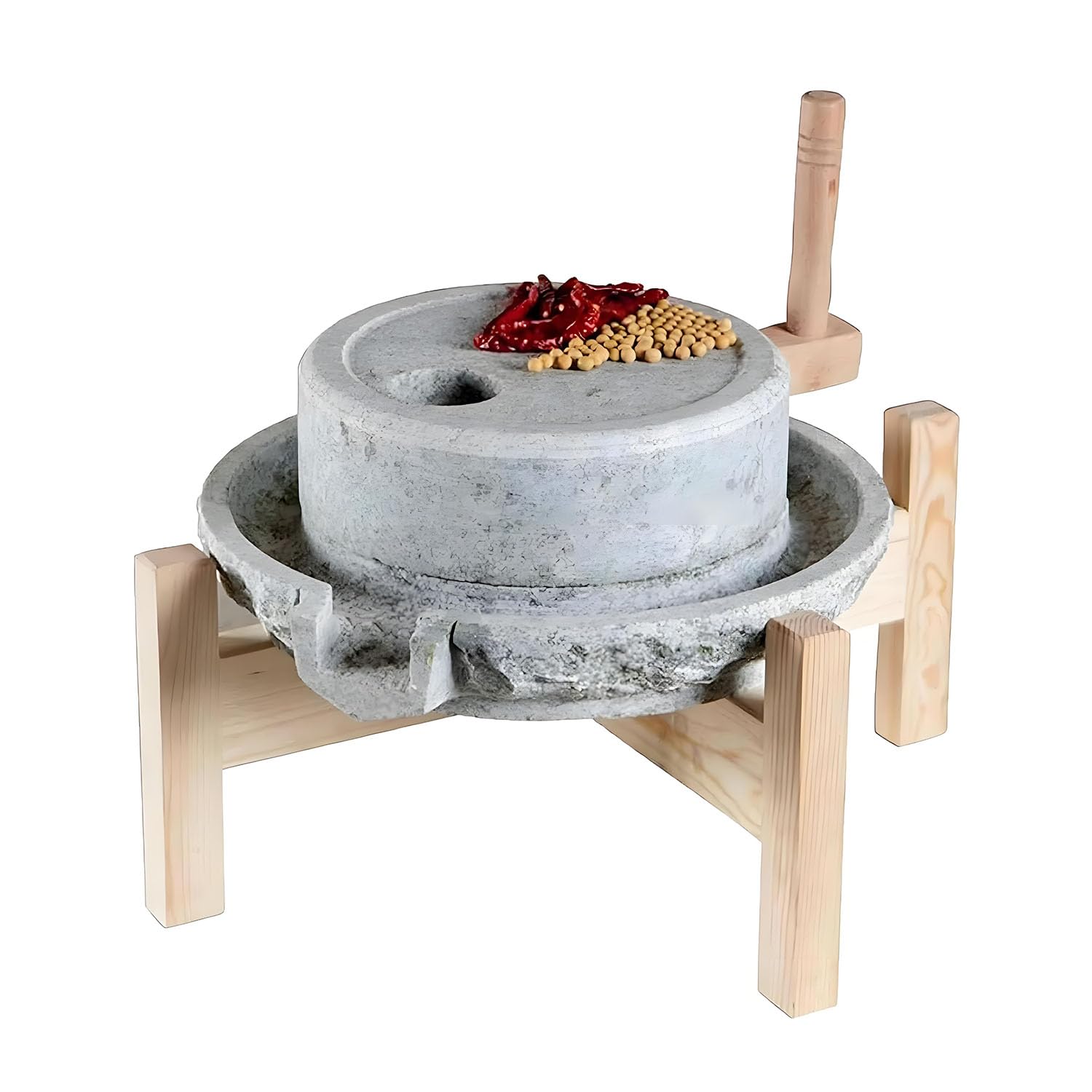 Yinian Domestico Mulino in Pietra,A Secco/A Umido Macinino,Mulino per Cereali,Spice Grinder Manual,Mulino Macinatore per Grano, Fagioli E Orzo (9.8inx13.7in) con Cornice in Legno(Size:35cm)