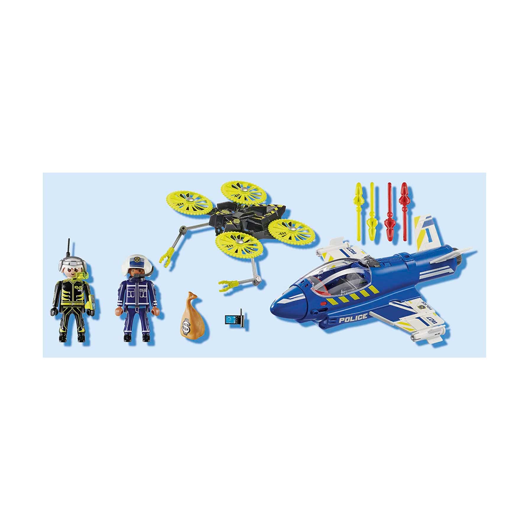 PLAYMOBIL City Action 70780 Jet della Polizia e Drone, Giocattoli per Bambini dai 5 Anni