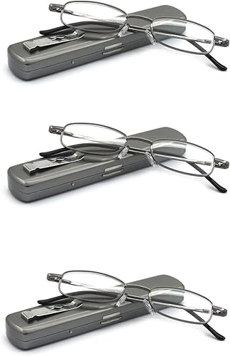 Gafas de lectura ligeras y portátiles de metal con estuche de bolsillo para hombres y mujeres