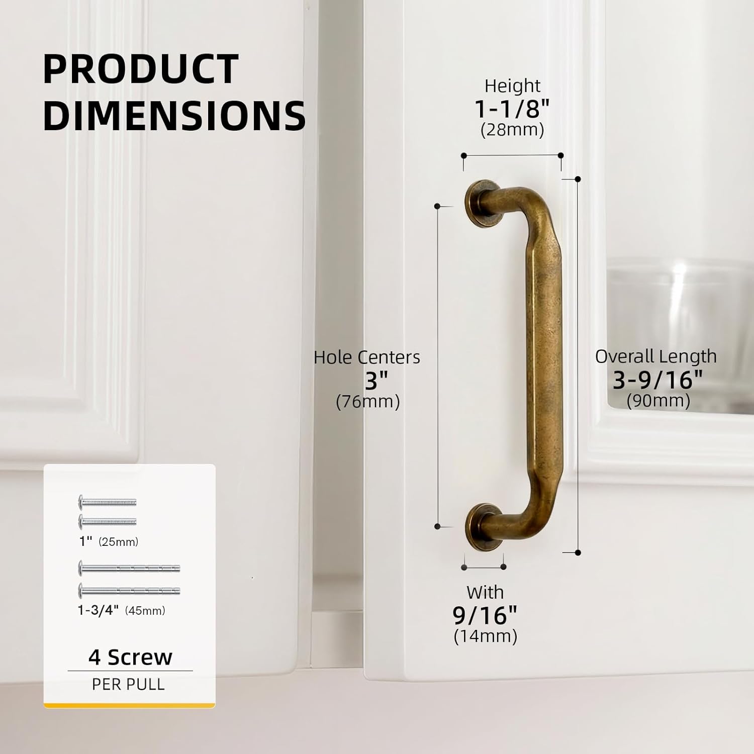 Goldenwarm 20 Pack 3 Inch Antique Brass Cabinet Pulls Vintage Retro Brass Drawer Pulls Kitchen Cabinet Handles Solid Zinc Alloy Hardware for Cupboard, Bathroom, Dresser