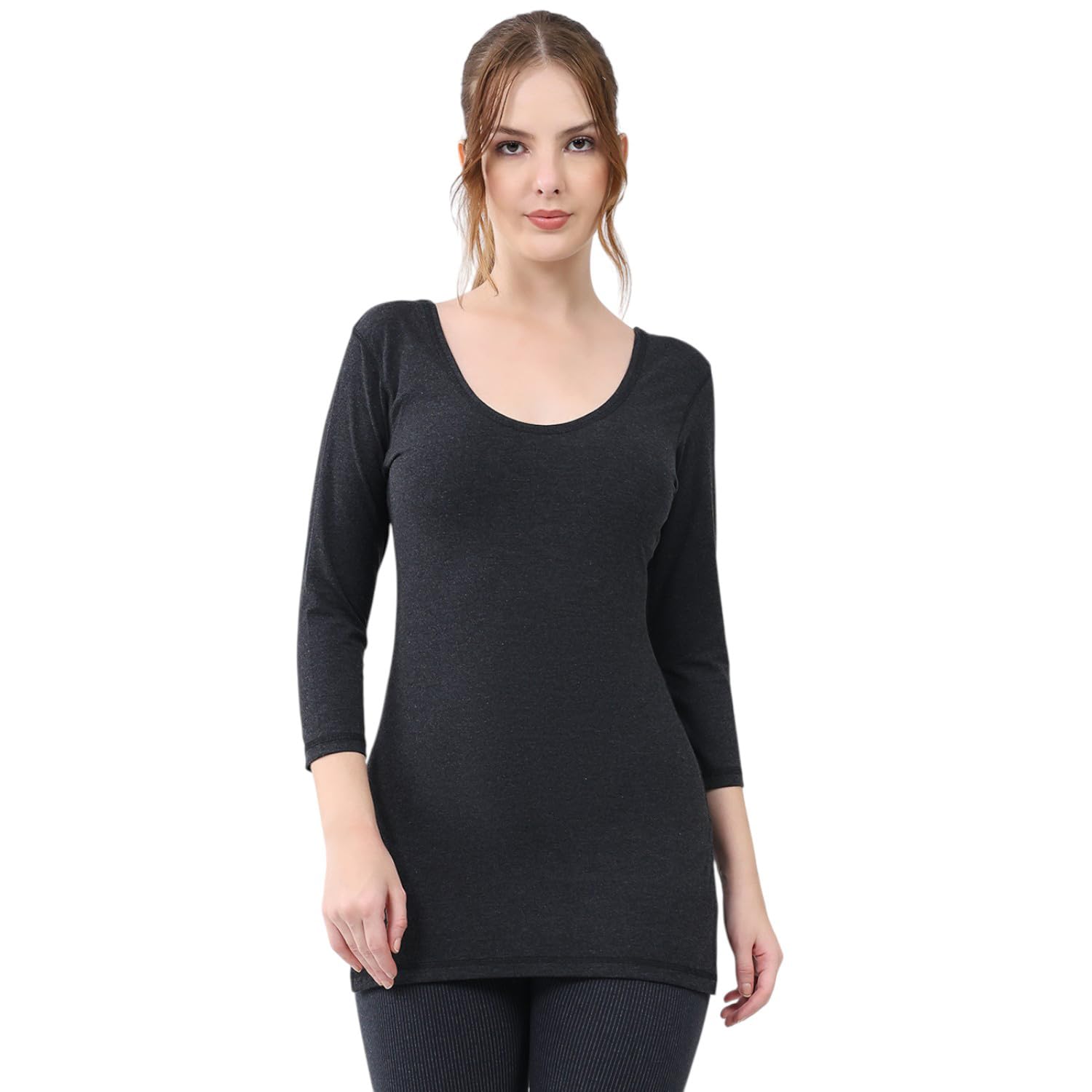 monte carlo Women’s Regular Fit Thermal | Solid Design | Round Neck | 3/4 Sleeves | Pull On Style | Stylish Warm Winter Thermal Wear for Women Charcoal 32 (Pack of 1)-picture-16