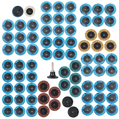 kimllier 80 Stück 5,1 cm Rollschloss-Schleifscheiben, Schnellwechselscheiben-Set mit 1/4-Zoll-Halter für Schneideisen, verschiedene Oberflächen-Konditionierung und Vorbereitung Cover