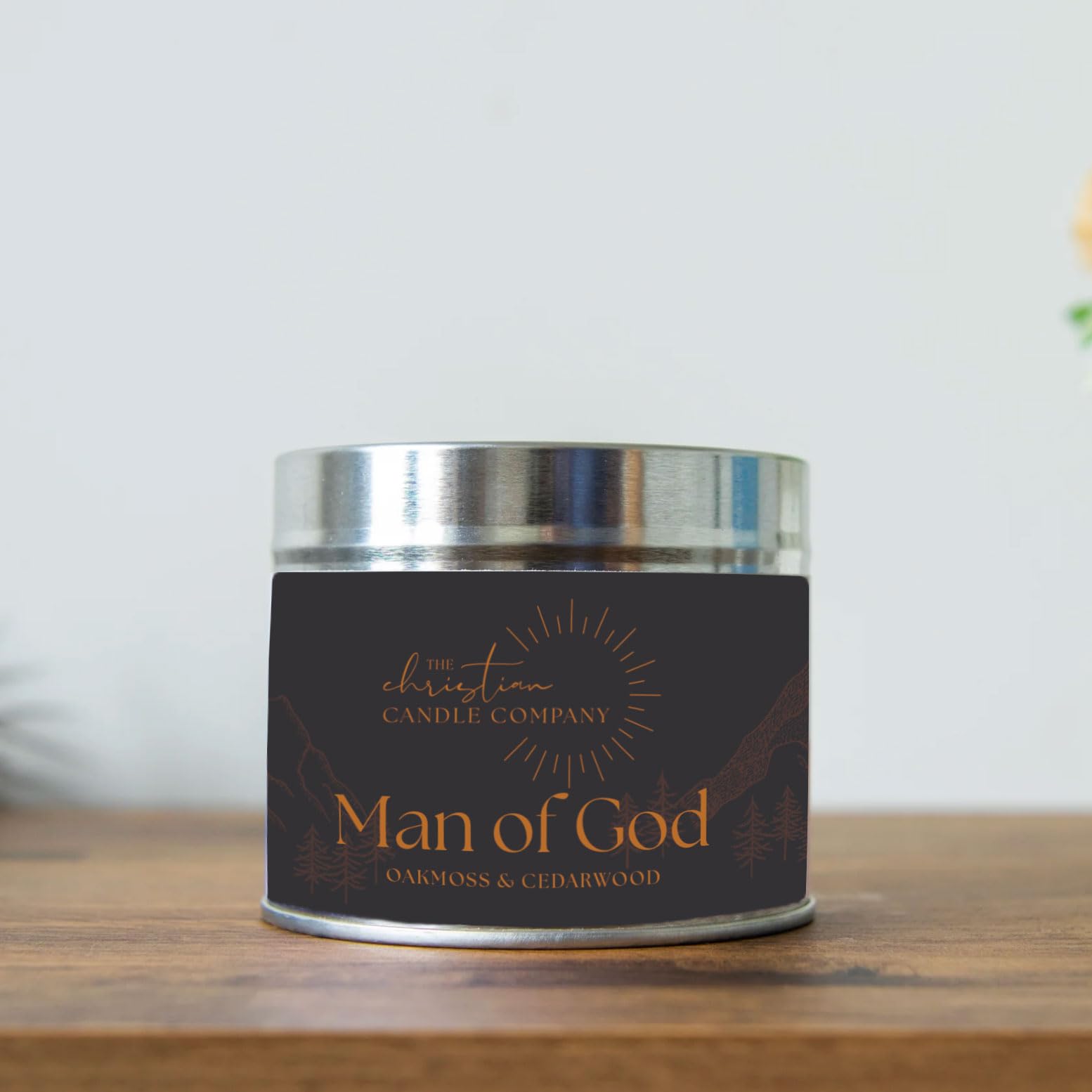 The Christian Candle Company - Man of God - Oakmoss & Cedarwood Candle in A Tin