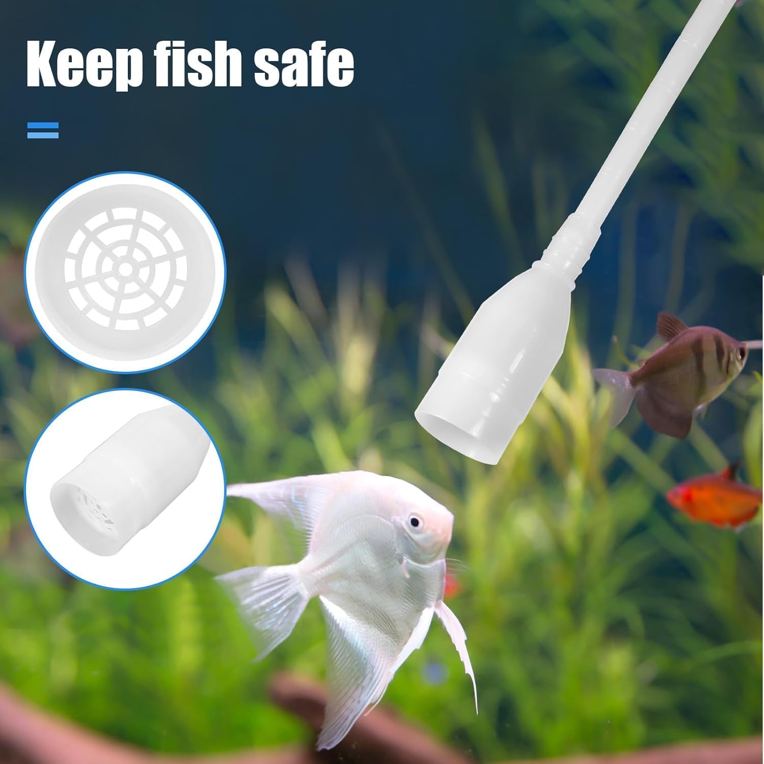 BLUTAILS | Aquarium Water Changer and Gravel Cleaning Siphon Pipe for Aquarium. Siphon Vacuum for Water Changing and Draining (1.7 Meter) Color (White & Blue). 2