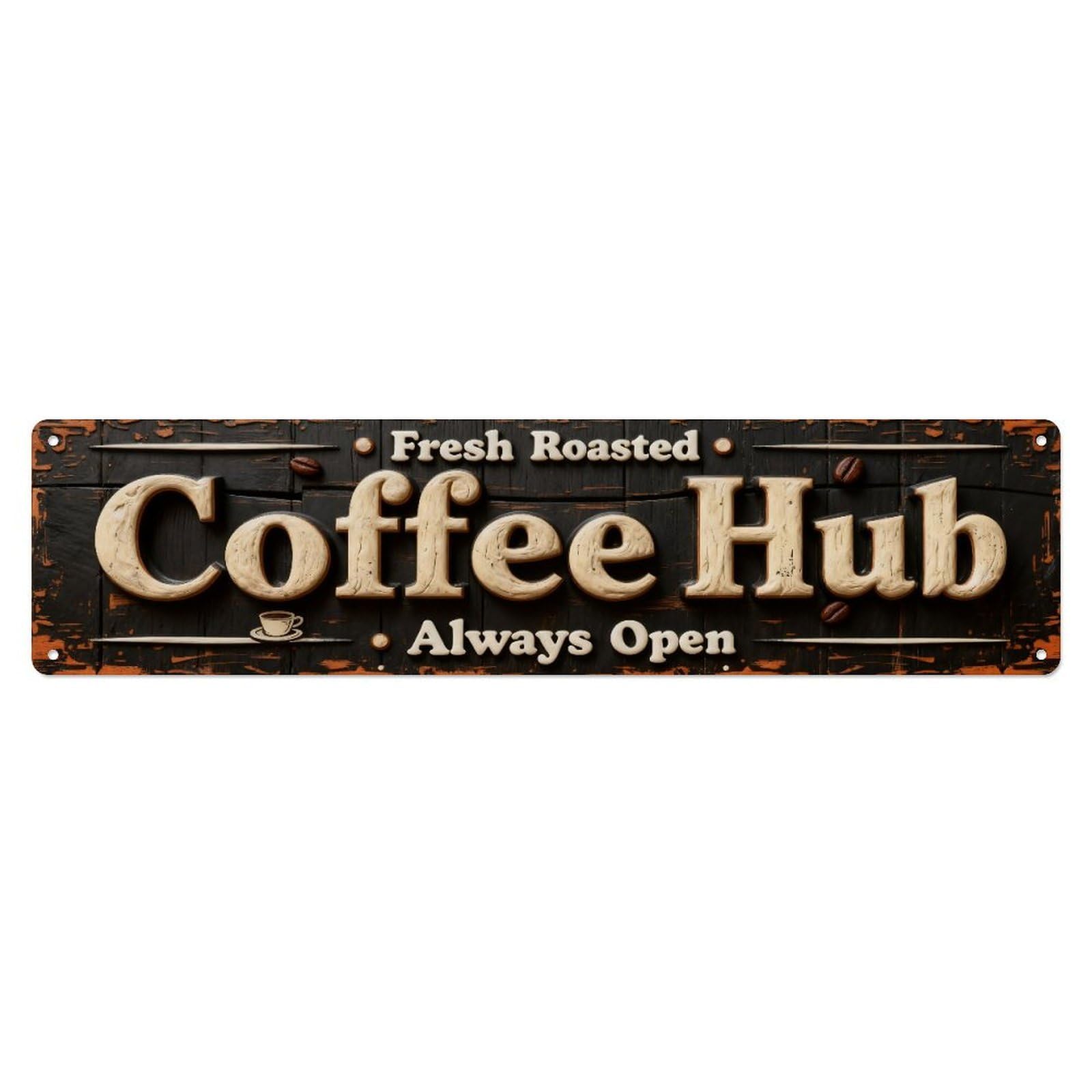 Fresh Brewed Coffee Bar Always On Tin Sign Vintage Metal Sign Home Bar Garden Indoor & Outdoor Wall Decor Retro Metal Poster 4x16 Inch