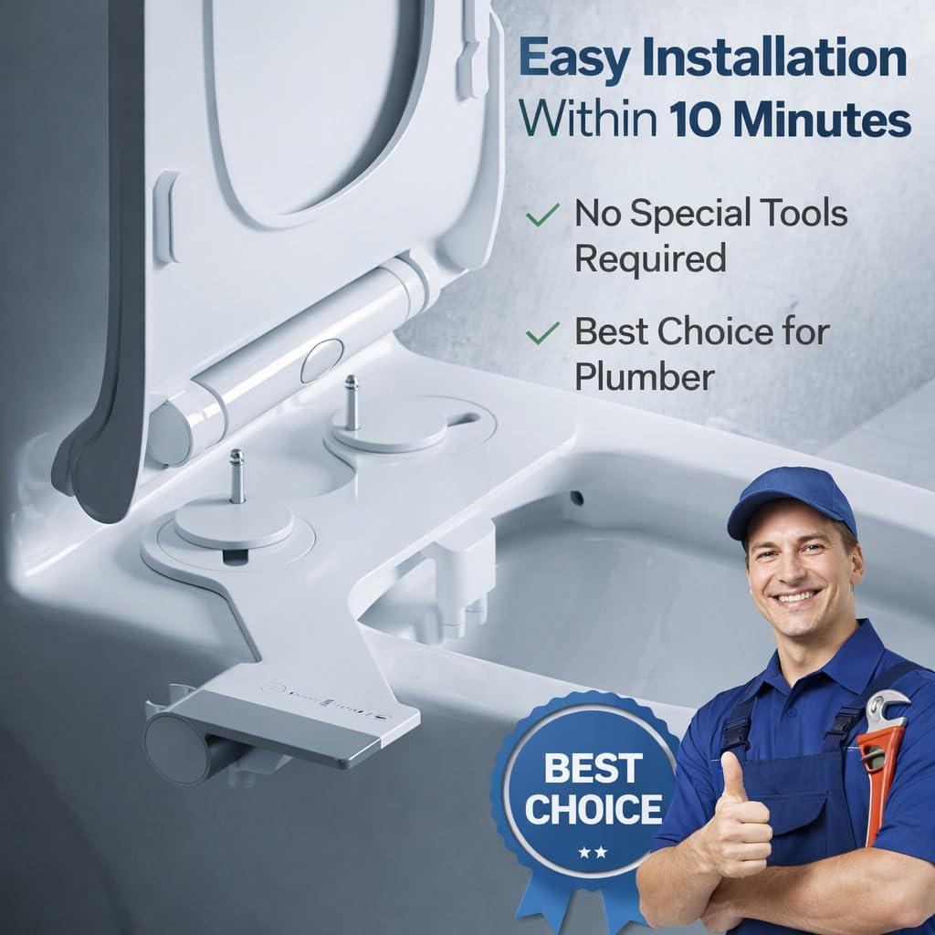 Toilet Bidet Attachment with Dual Nozzle (Front & Rear) – Ultra Slim Non Electric Toilet Bidet Attachment with Adjustable Water Pressure, Self Cleaning Nozzle, One Knob Control Bidet for Toilet 4