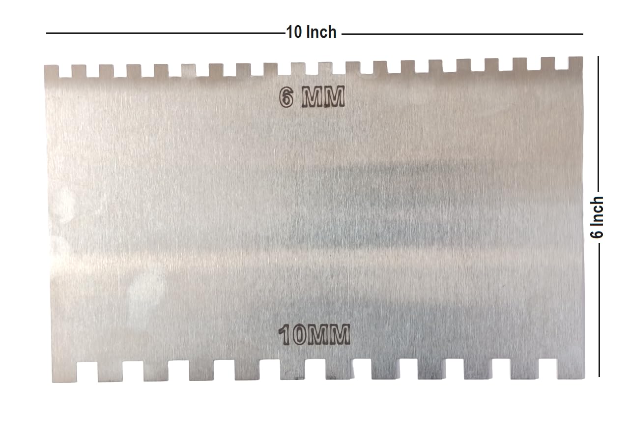 MD Style Notch Metal Trowel For Fixing Tiles, Granite, Marble (6MM & 10MM) (6x10 INCH)