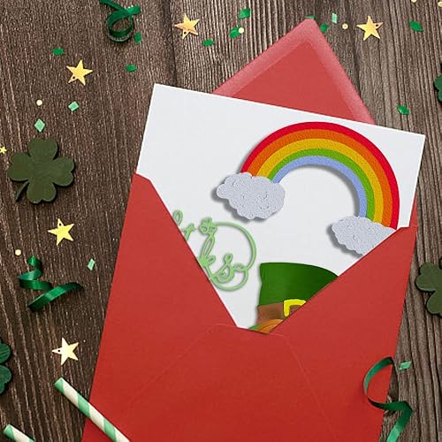 Miniatura 5 de Troqueles de corte de trébol del día de San Patricio para hacer tarjetas, palabras de trébol, troqueles de gnomos arco iris, plantilla de relieve
