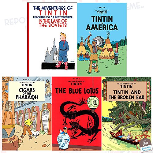 The Adventures of Tintin Collection Series 1 : 5 Books Set With Gift Journal (Tintin in the Land of the Soviets, Tintin in America, Cigars of the Pharaoh, The Blue Lotus, The Broken Ear)