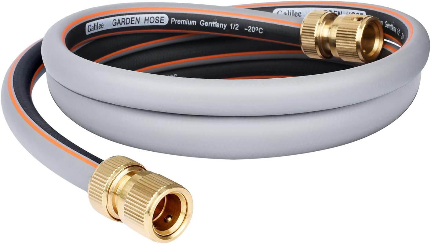 Abimars Garden Hose Extension Kit - 1/2'' Hose Pipe with 2 Brass Connectors, 1m Extension to Connect Hose Reel to Tap