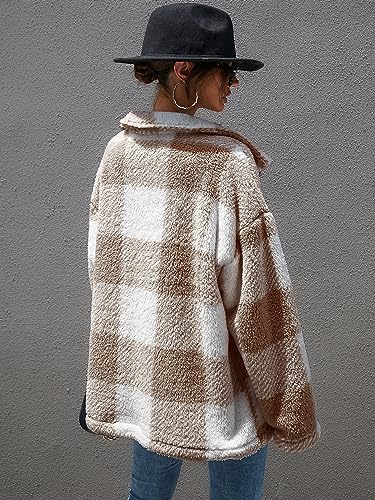QUCH Sherpa Jacket Women Fuzzy Fleece Winter Coats for Women Shackets for Women 2024 Fashion Casual Warm Gingham Teddy Coat3