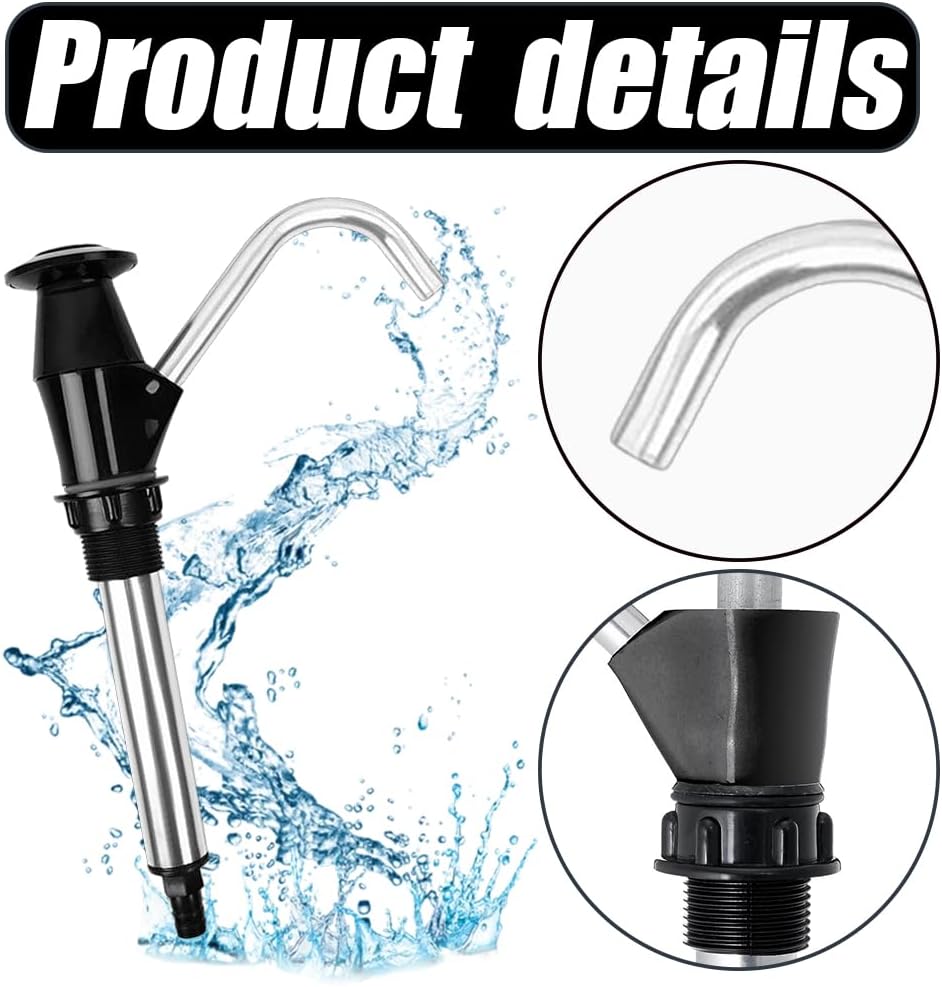 QPINGH Modern Aluminum & Plastic Caravan Sink Hand Pump, Double Action Manual Water Pump for Camping Trailer, Motorhome, Work Vehicles, Black Silver