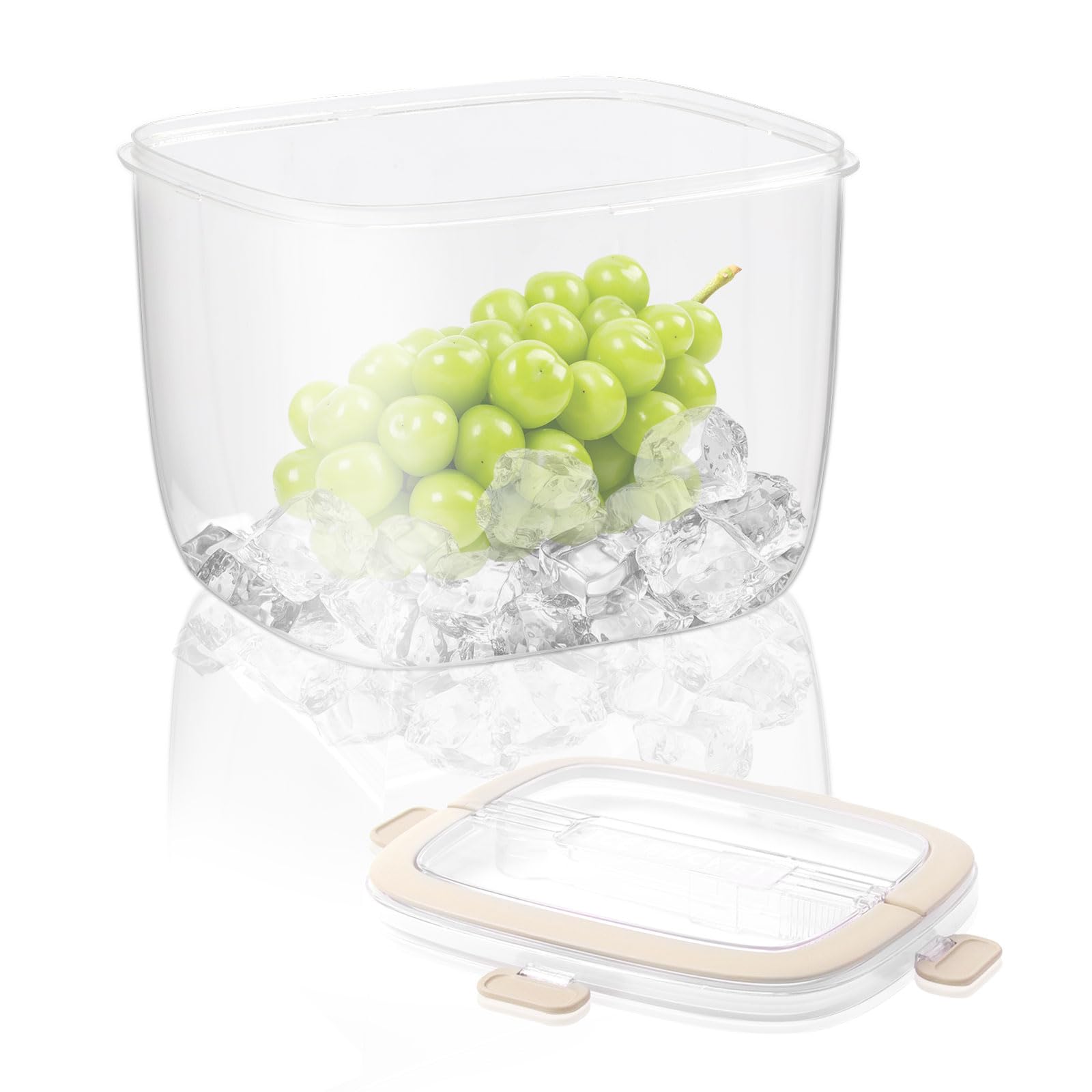 Yallmie Ice Bucket,6.7L Ice Buckets for Parties with Lid,Clear Ice Bucket for Freezer for Outdoor Camping Plastic Refrigerator Ice Cube Trays Storage Bin for Whiskey Wine Cocktail Party (Beige)