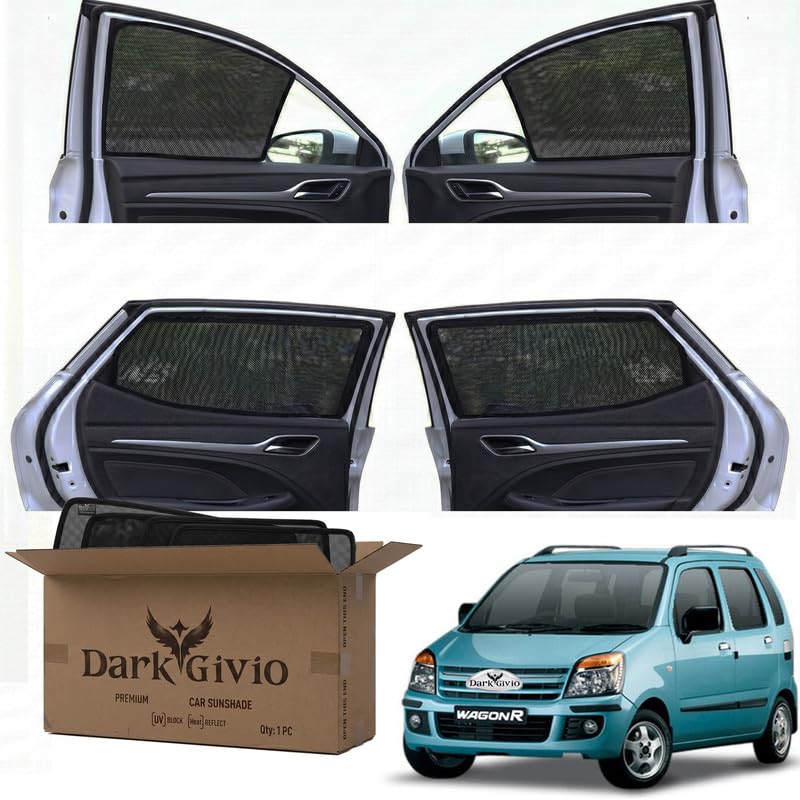 Image of Car Window Sun Shade Protector for WAGONR T 2 (2006 09) | Exact Fit Non-Magnetic Half Cut Sunshade (Set of 4 /6) | UV Blocker Side Window Car Curtains & Interior Accessory