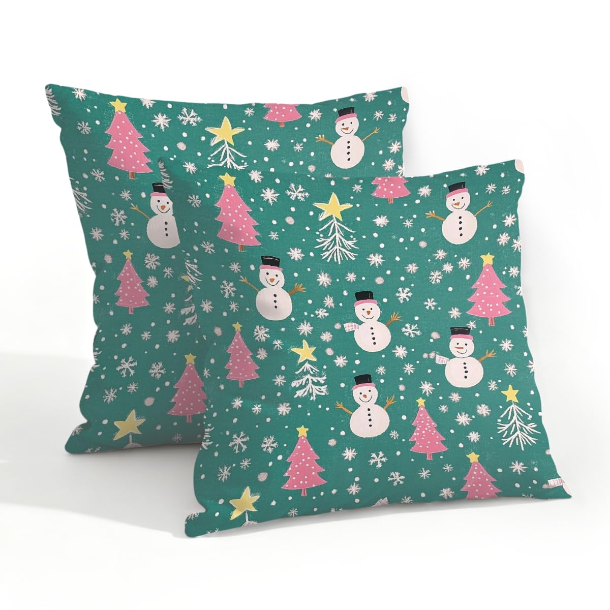 Outdoor Pillow Covers Waterproof Pillowcases 20x20IN Set of 2 Cute Christmas Tree Snowman On Gree Decorative Throw Cushion Case for Couch Sofa Garden Patio Furniture