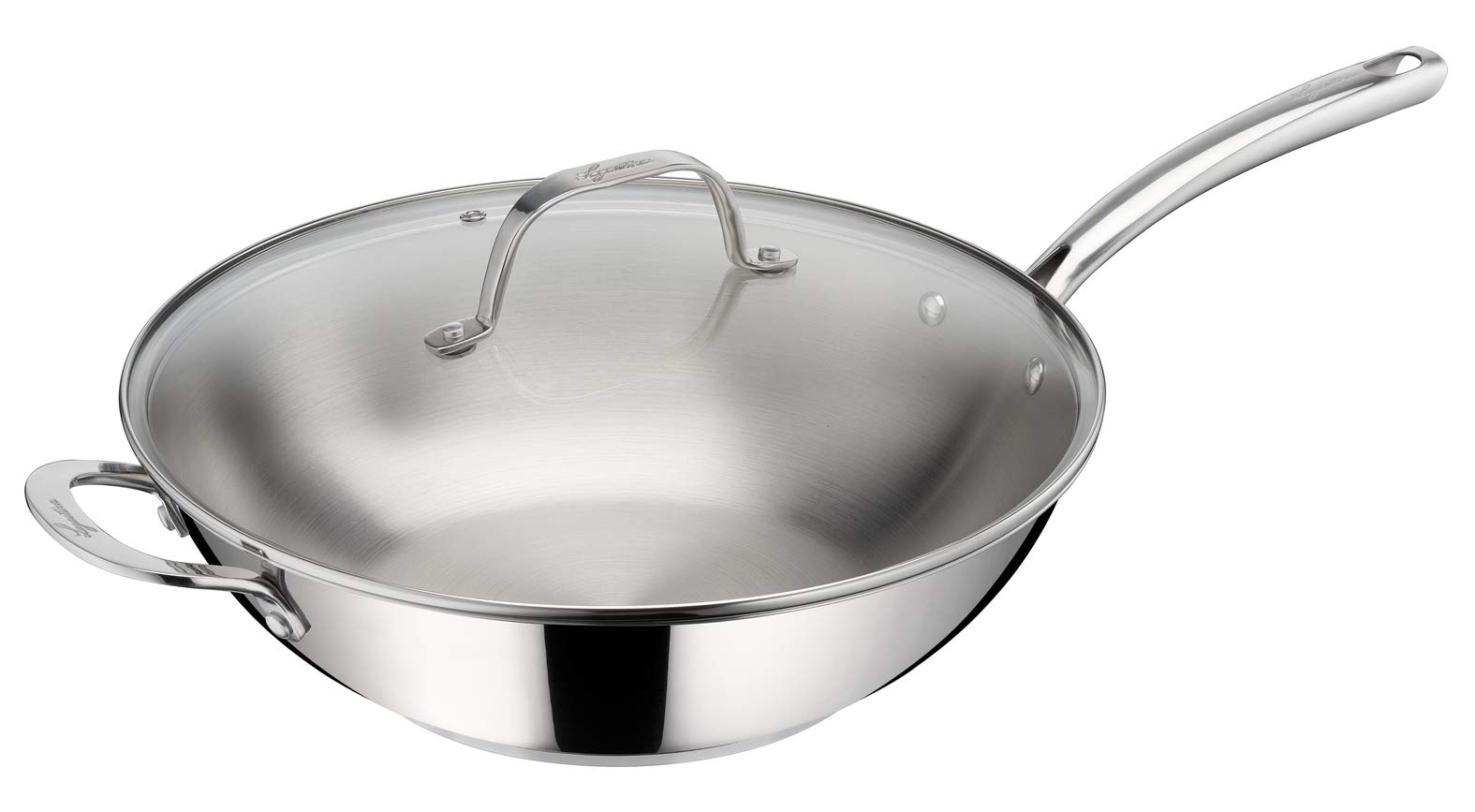 Lagostina Evelia Set di Pentole Induzione, Gas e Forno in Acciaio Inox 18/10, 13 Pezzi, Batteria con 4 Casseruole, Pentola, Padella Antiaderente, Mestolo, Schiumarola, Cucchiaio Spaghetti, 4 Coperchi